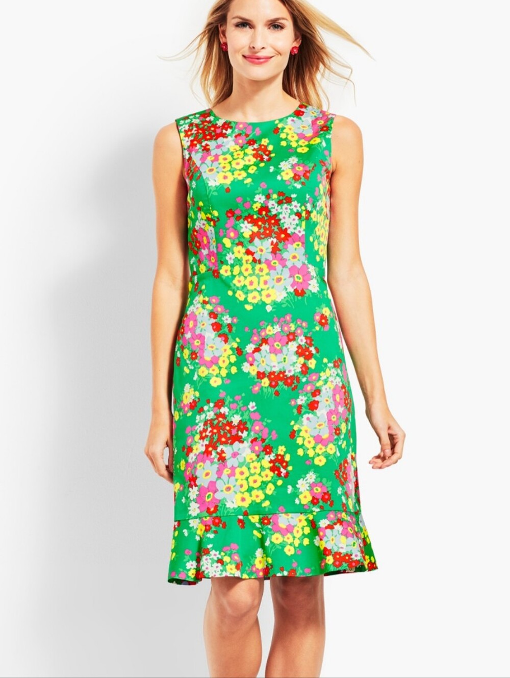 Talbots Green Floral Sleeveless  Dress with Ruffle Hem Size 2
